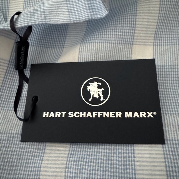HART SCHAFFNER MARX MENS SHORT SLEEVE DRESS SHIRT XL BLUE AND WHITE - Picture 5 of 9